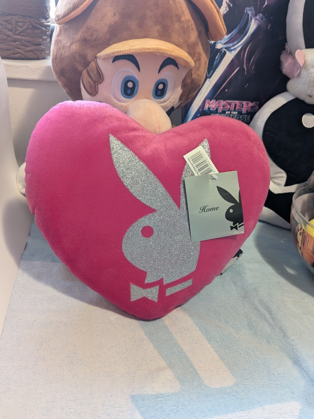 Playboy Pink Heart Pillow with Silver Logo